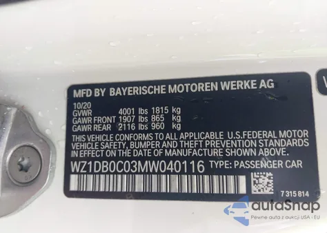 2021 Toyota Gr Supra 3.0 Premium z USA, uszkodzony, nr VIN WZ1DB0C03MW040116